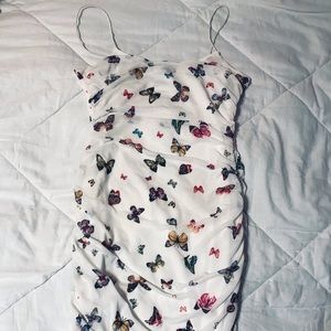White butterfly scrunch dress